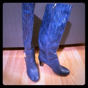 Blue Snakeskin Knee High Boots